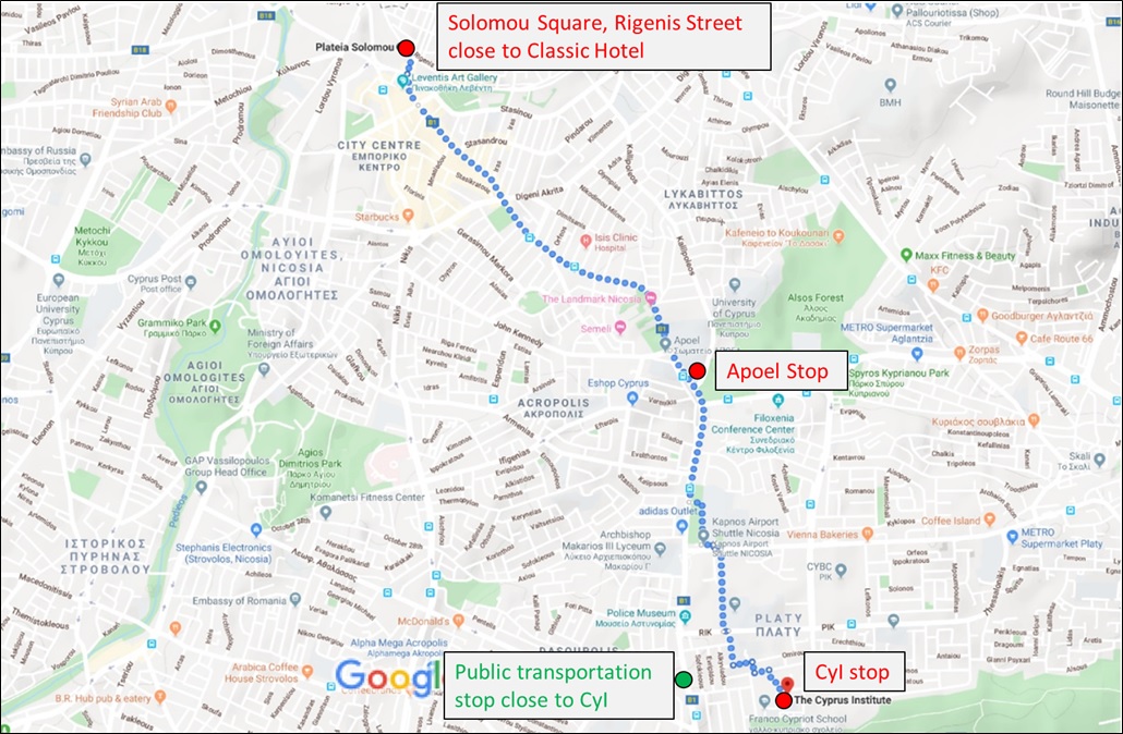 Nicosia map bus stops